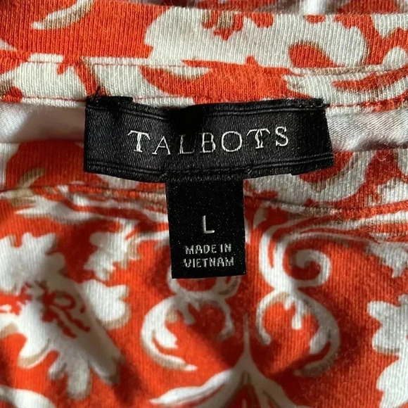 Talbots Women Size L Allover Floral Knit Top Stretch 3/4 Sleeves Cotton Blend - Picture 6 of 7